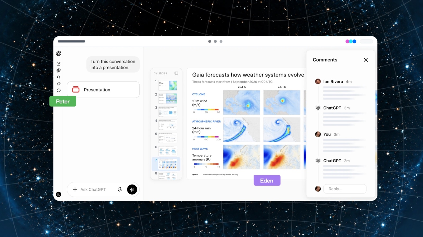 Collaborative slides, with comments down the side. They arrive in the next few weeks. Image: OpenAI.