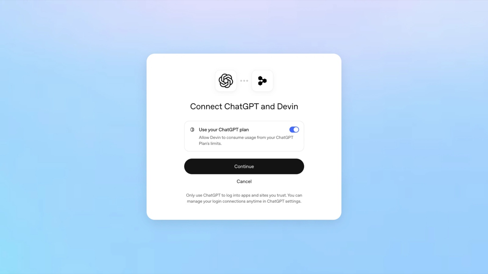 Connecting ChatGPT to Devin, so your plan covers what you use there. Image: OpenAI.