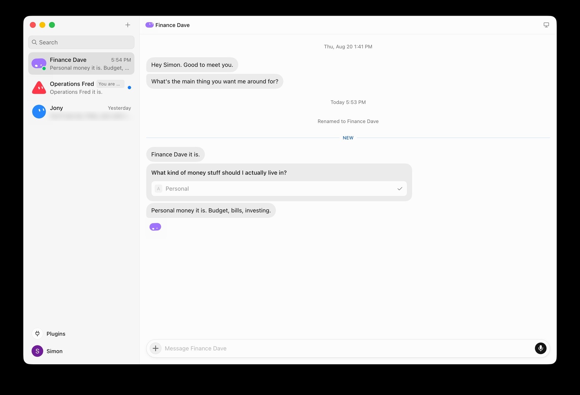A Grok Bot conversation open with an agent, message bubbles and a chat input, looking like a consumer messaging app rather than a developer tool
