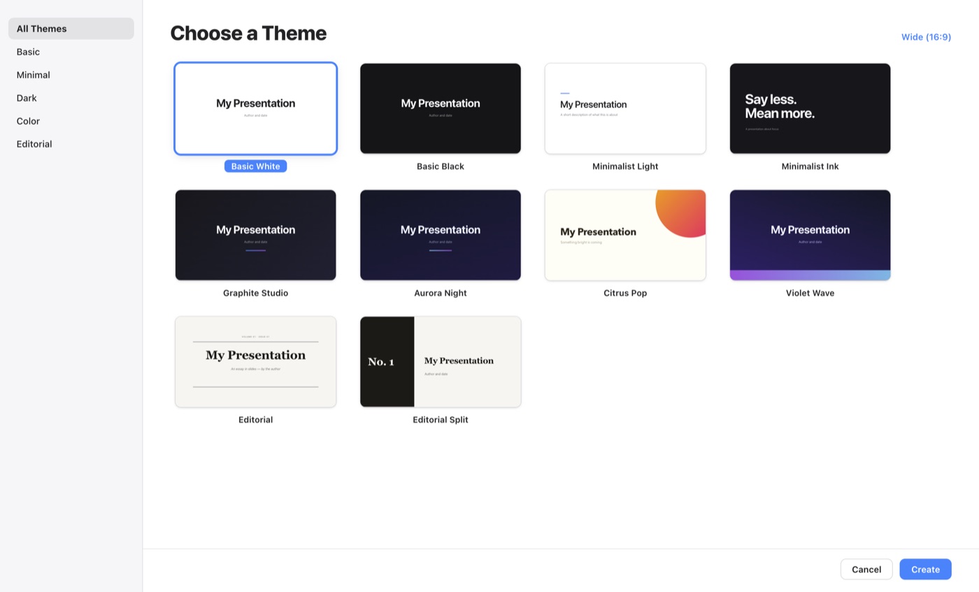 Podium theme chooser with ten templates