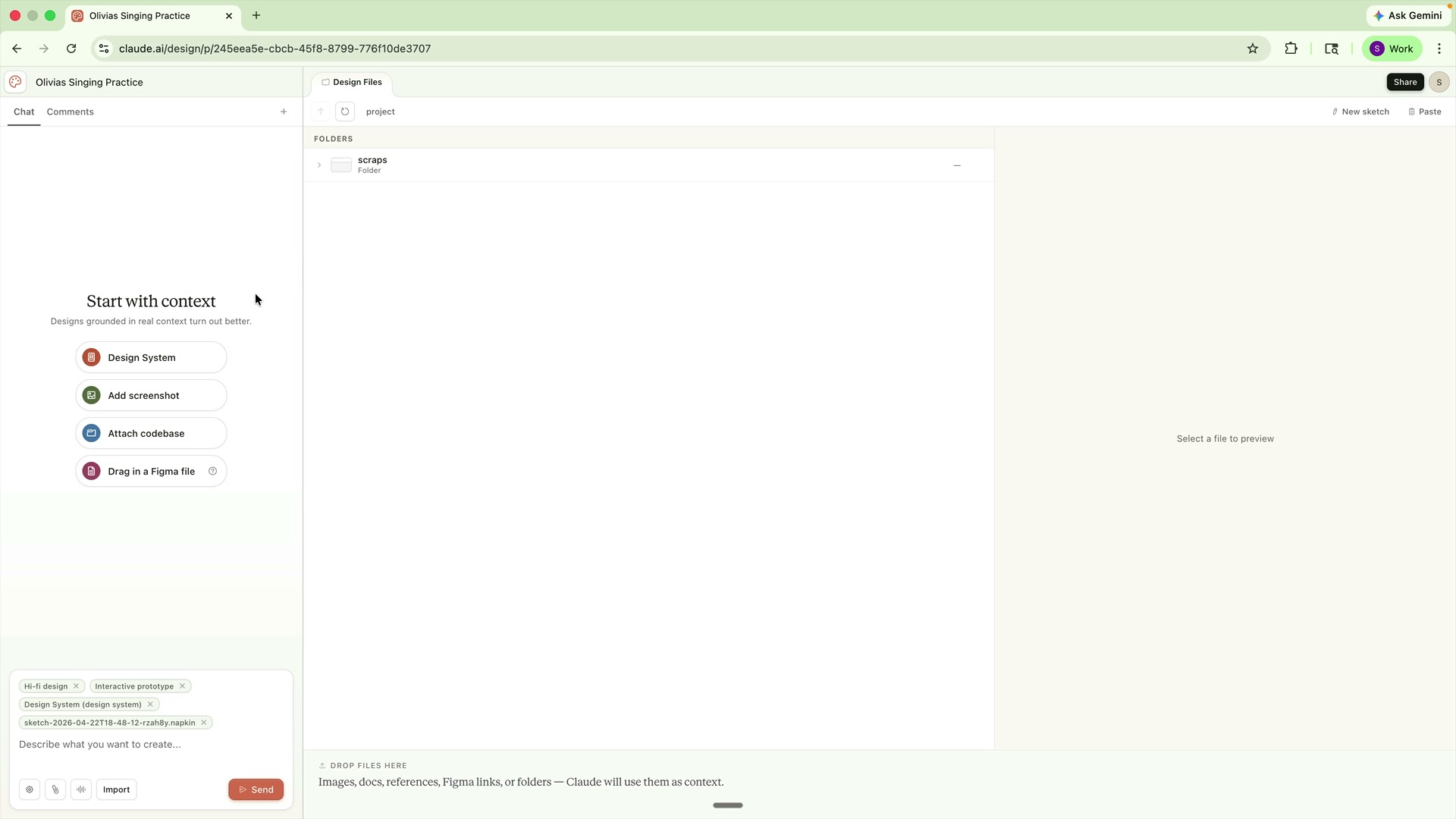 Claude Design setup screen
