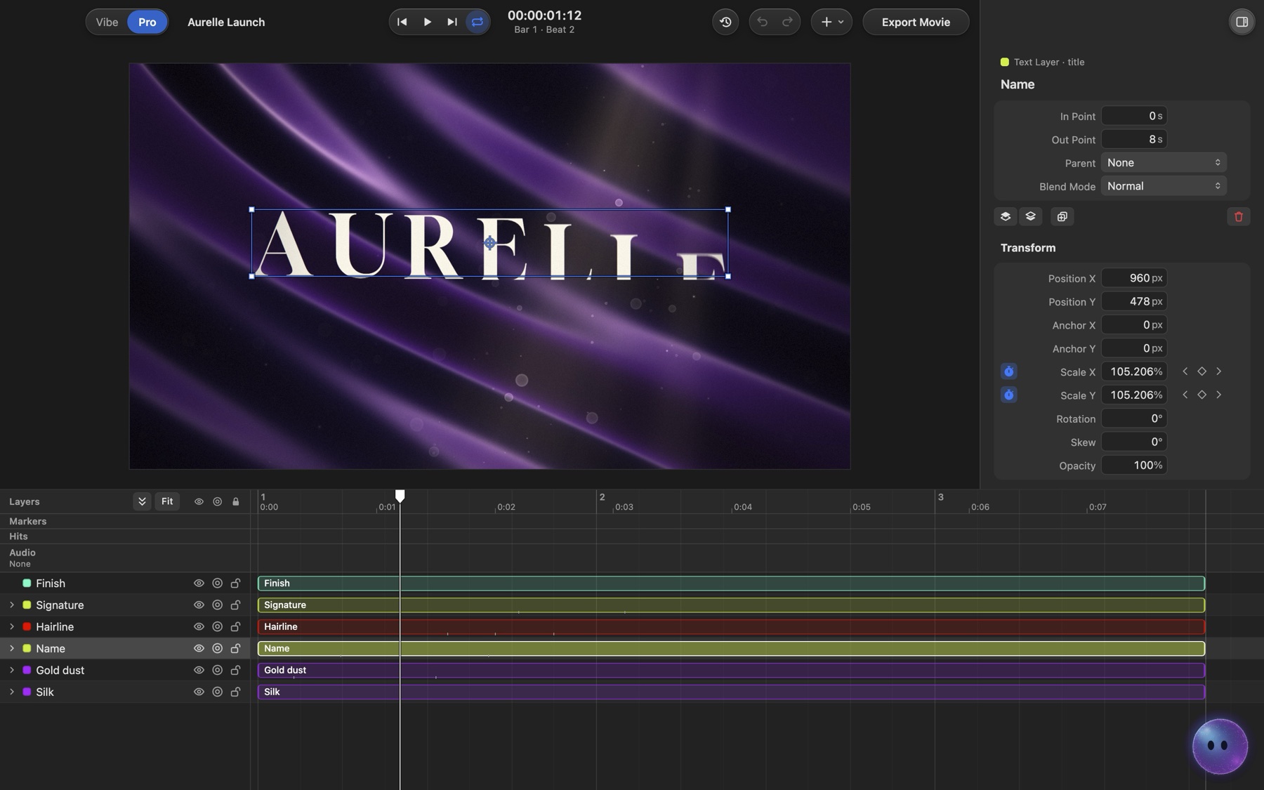 Pro mode. Every layer, keyframe and easing curve, on the same film at the same moment.